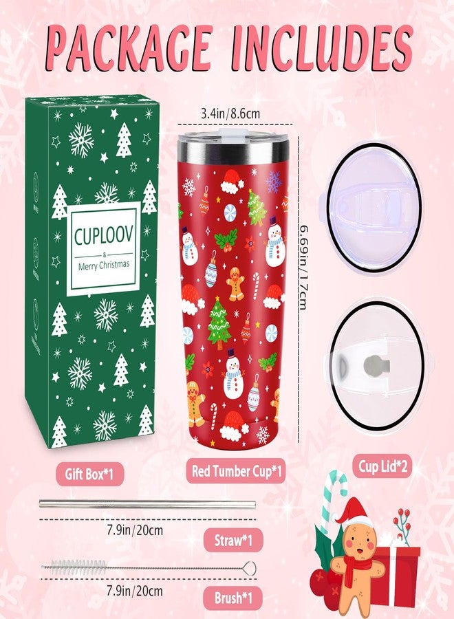 CUPLOOV Christmas Gifts for Women 2025, 20 oz Red Stainless Steel Christmas Coffee Tumblers with Lid and Straw, Insulated Coffee Travel Mug, Best Xmas Themed Gifts for Women Men Girls Teachers Coworkers - Image 3